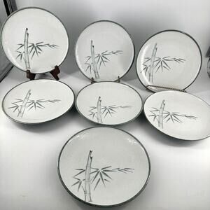 Sushi Plates Bamboo‎ Leaf 8.9 inch Set of 7 White Porcelain Japan